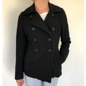 Classic Black Wool Cropped Peacoat S